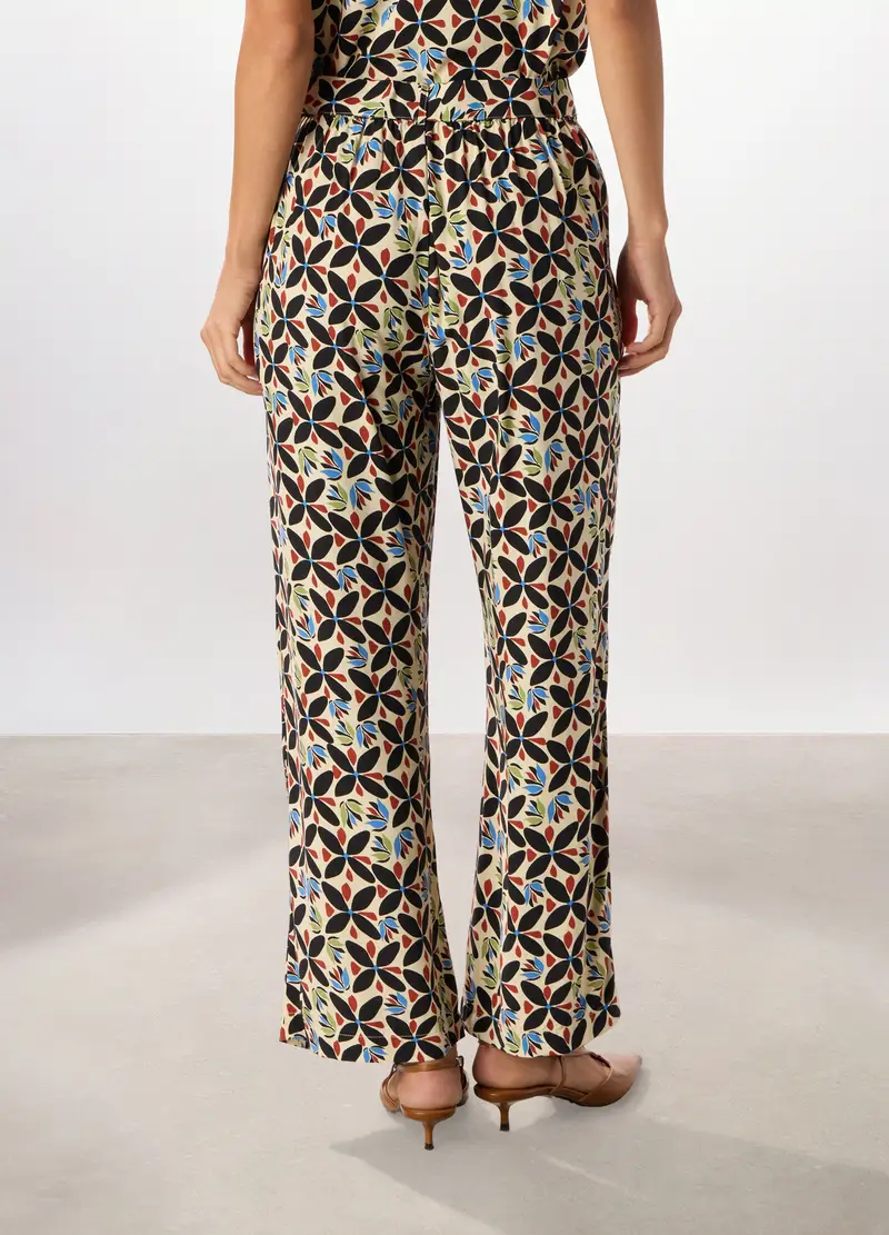 Pantaloni In Pura Viscosa Donna, Nero stampa 1 miniatura 2