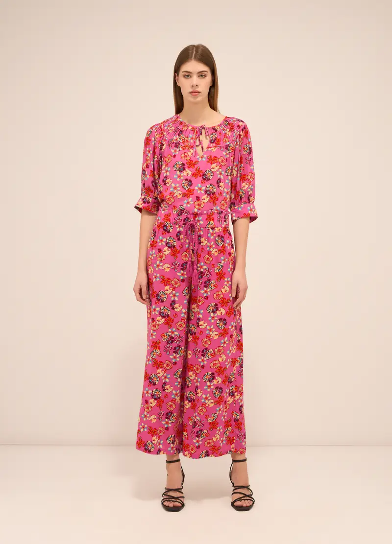 Pantaloni In Pura Viscosa Donna, Rosa fuxia