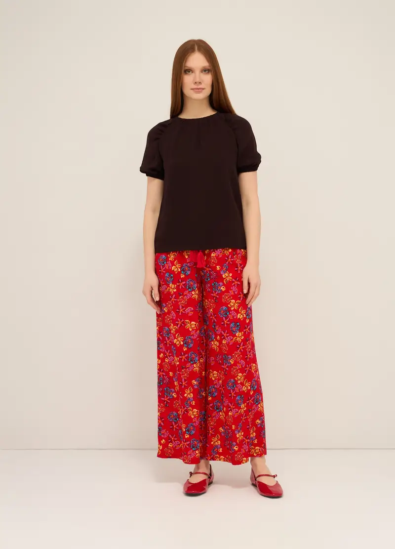 Pantaloni In Pura Viscosa Donna, Rosso aragosta