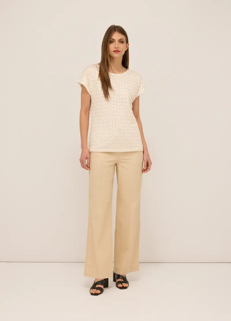 Pantaloni In Puro Cotone Donna, Beige chiaro