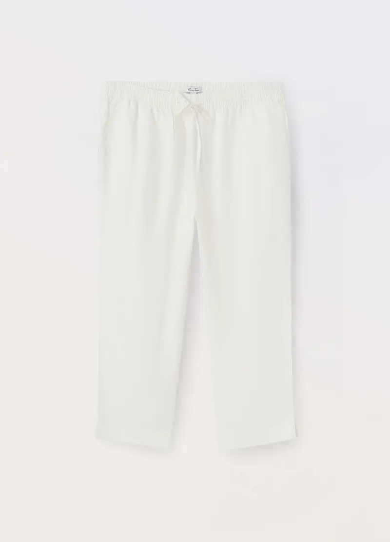 Pantaloni In Puro Lino Donna Curvy, Bianco gesso