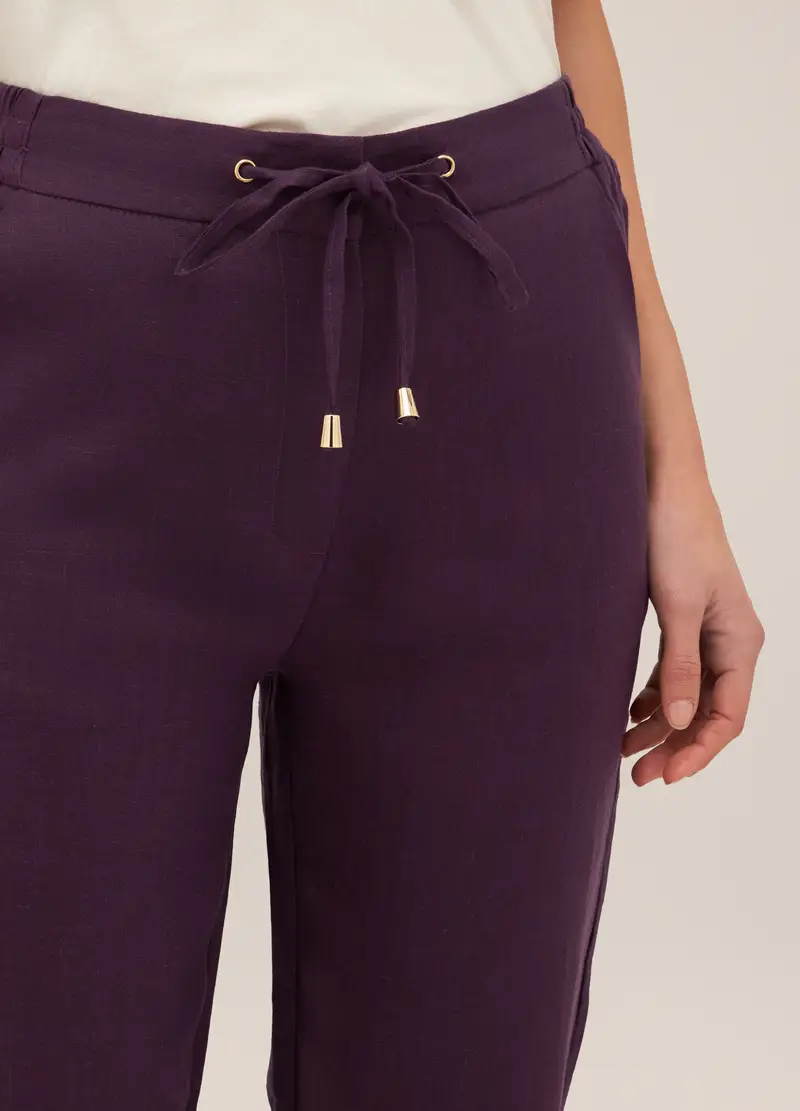 Upim, Pantaloni In Puro Lino Donna, Viola vinaccia, Taglia: S miniatura 2