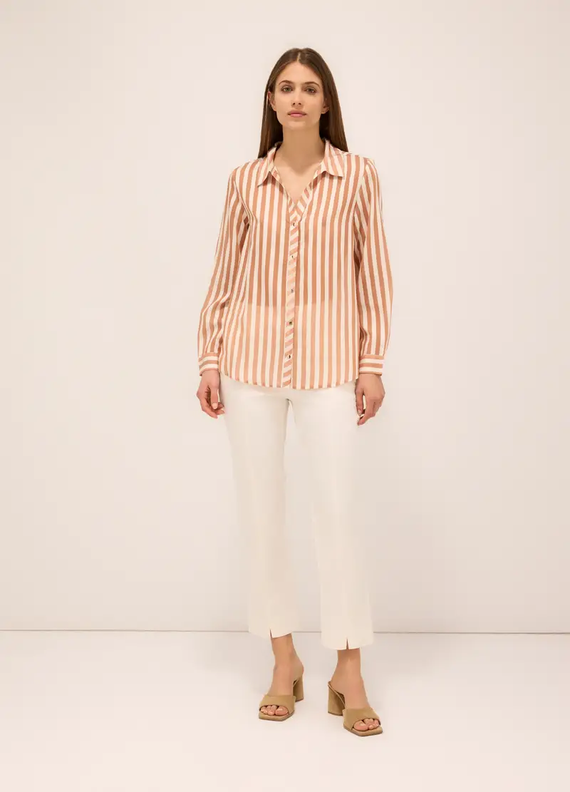 Pantaloni In Raso Di Cotone Stretch Donna, Bianco