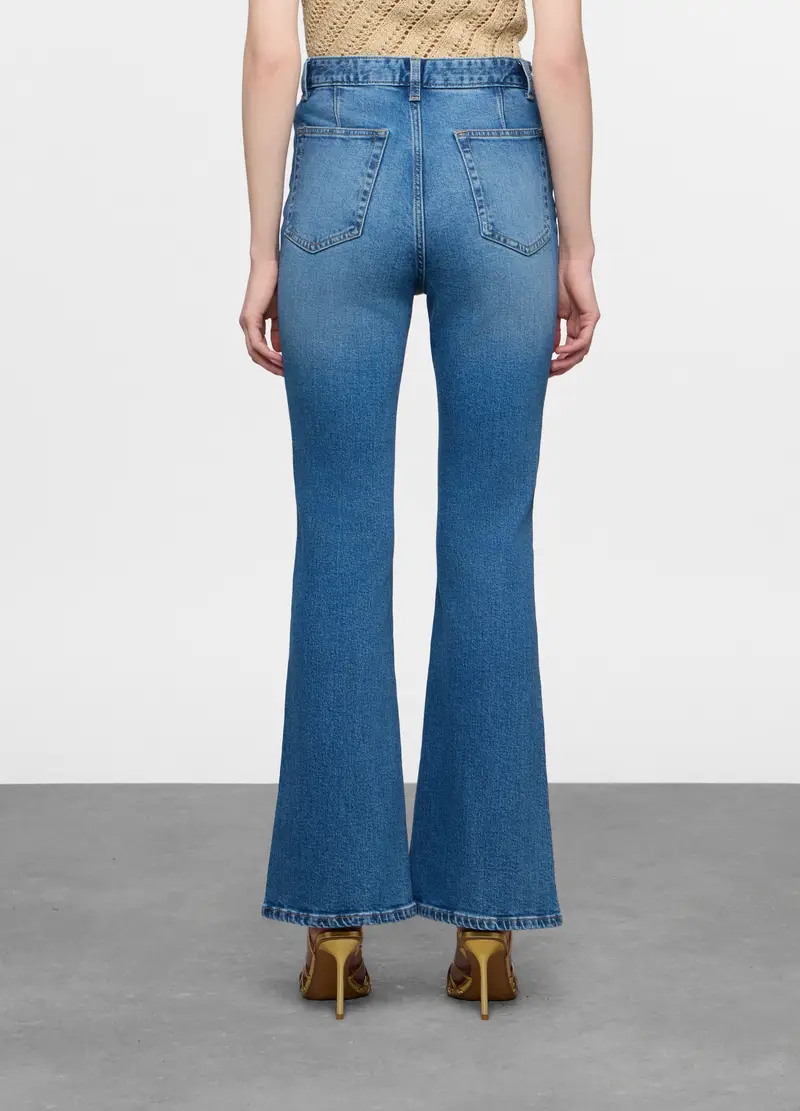 Pantaloni In Stretch Denim Flare Fit Donna, Blu denim miniatura 2