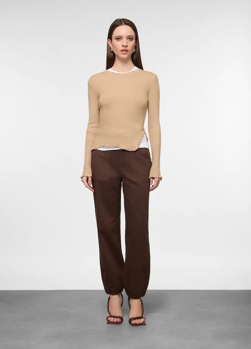 Pantaloni In Stretch Denim Regular Fit Donna, Marrone cioccolato