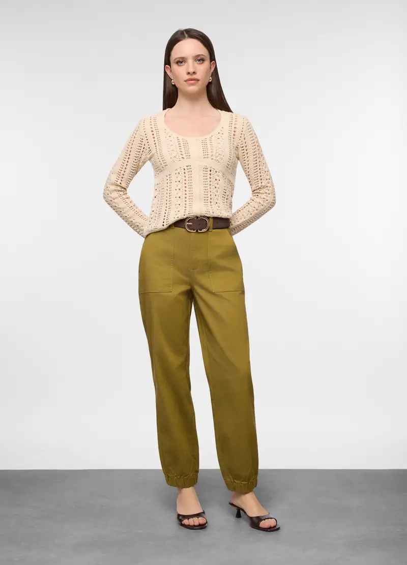 Pantaloni In Stretch Denim Regular Fit Donna, Verde scuro