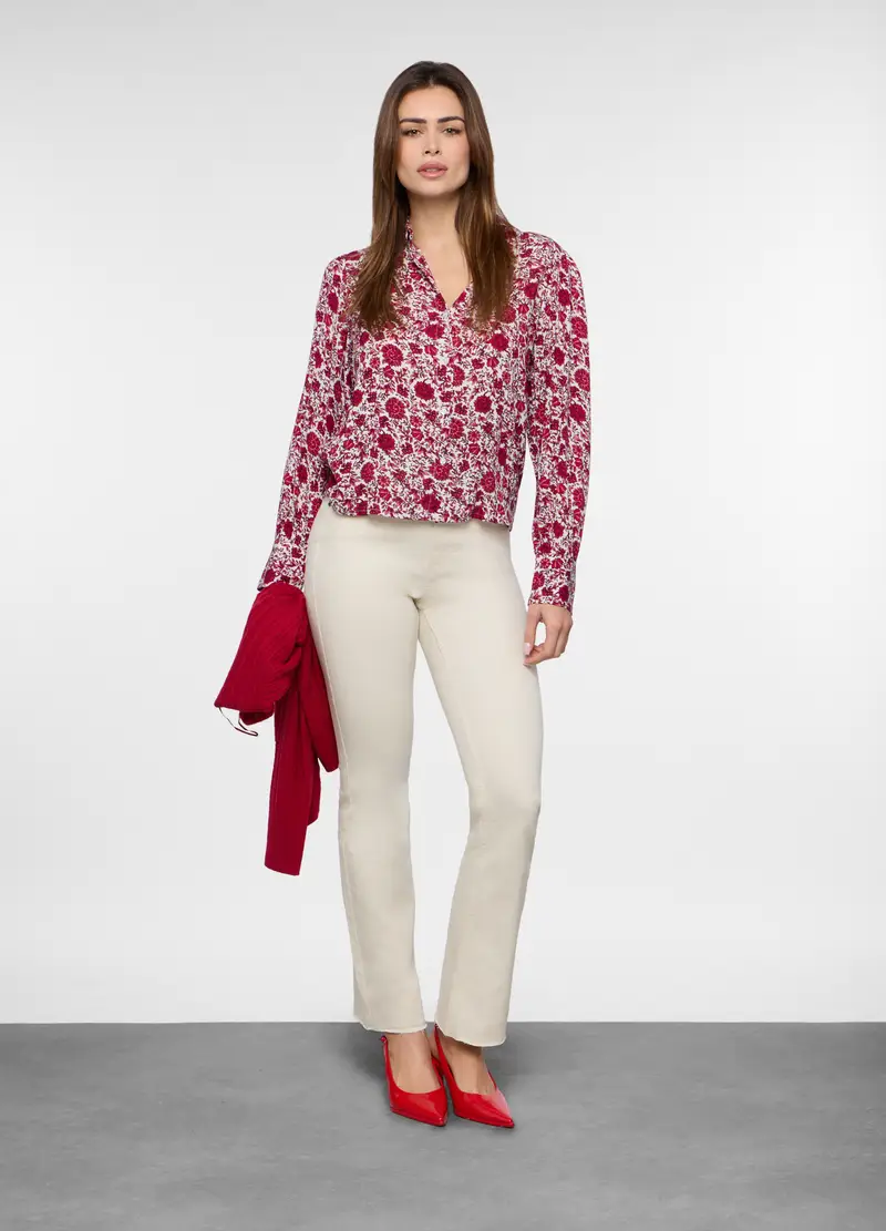 Pantaloni In Twill Di Cotone Stretch Donna, Bianco panna