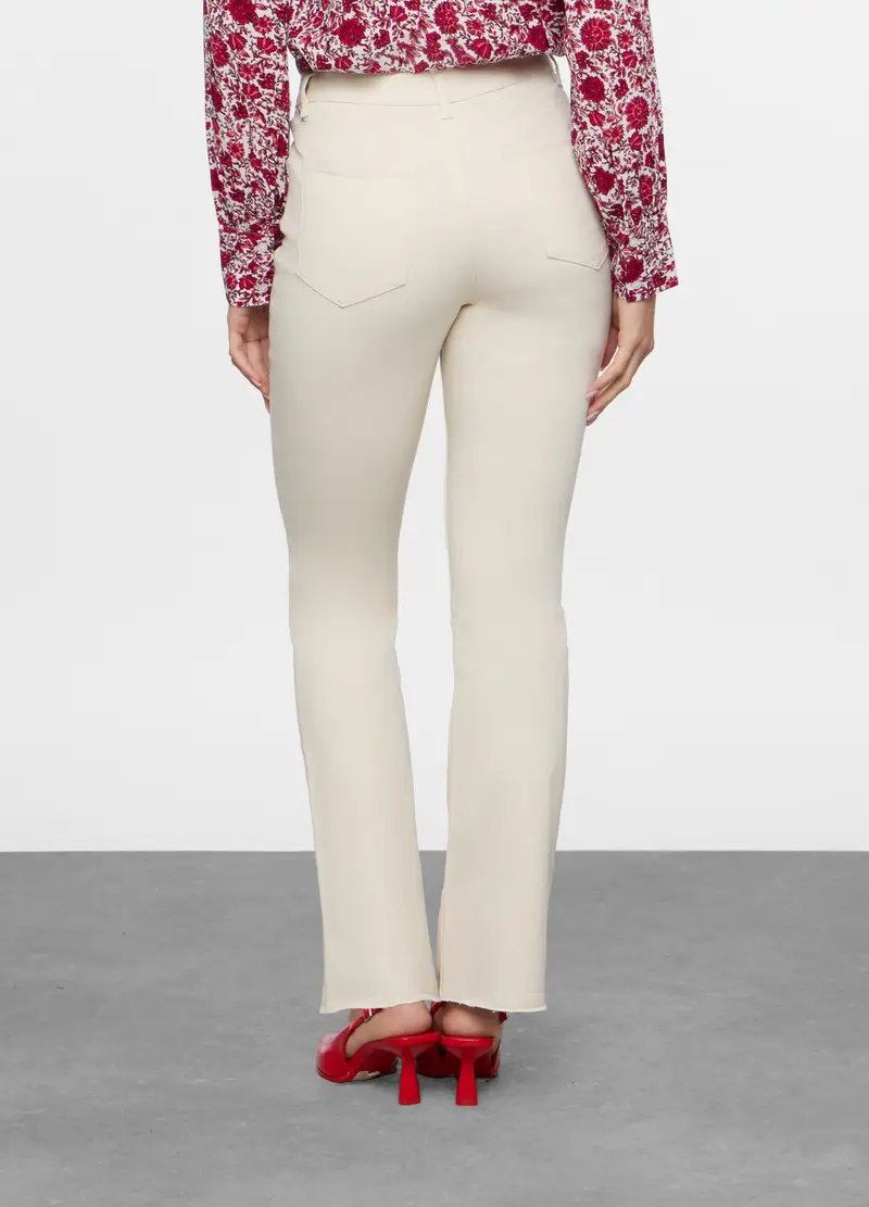 Pantaloni In Twill Di Cotone Stretch Donna, Bianco panna miniatura 2