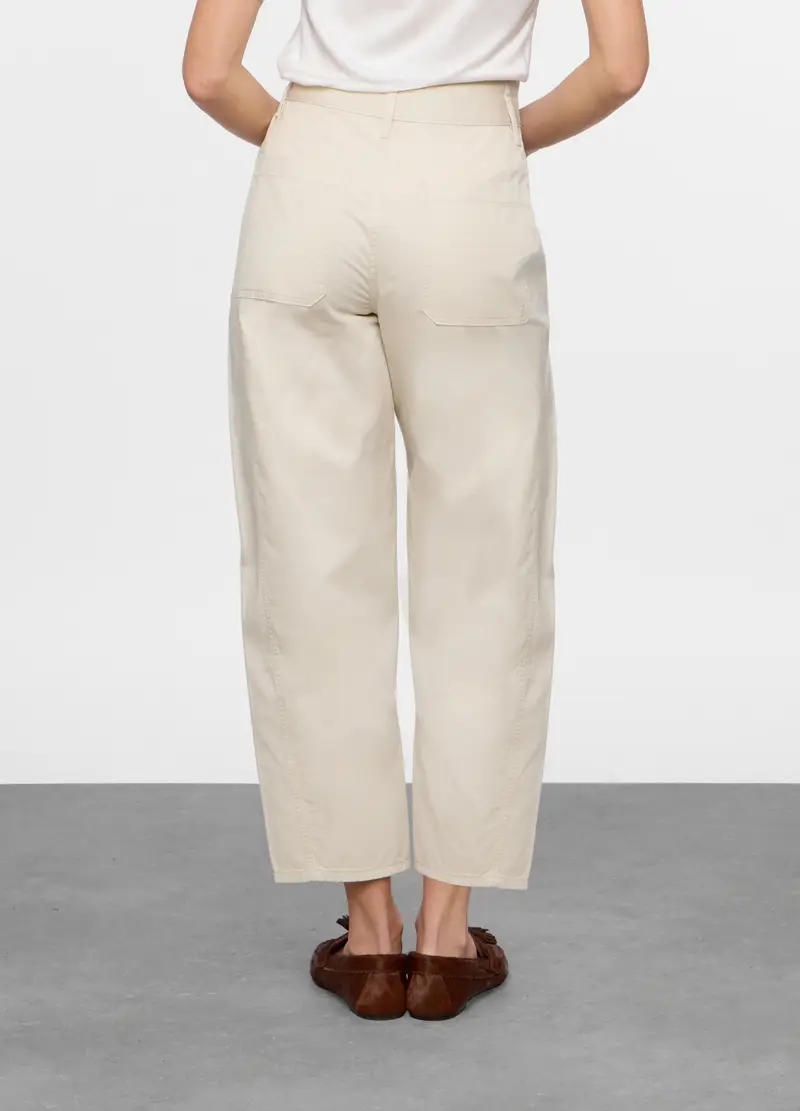 Pantaloni In Twill Di Puro Cotone Donna, Bianco panna miniatura 2