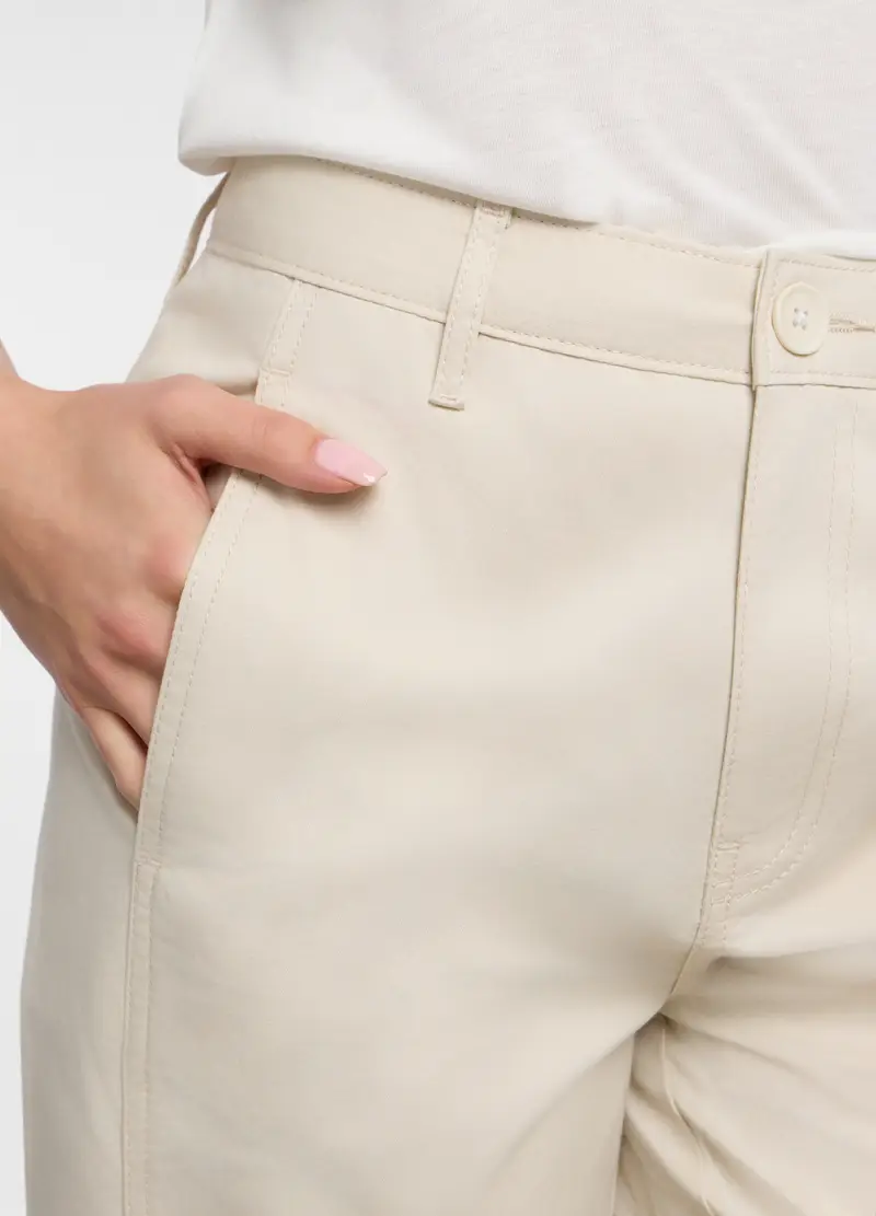 Pantaloni In Twill Di Puro Cotone Donna, Bianco panna miniatura 3