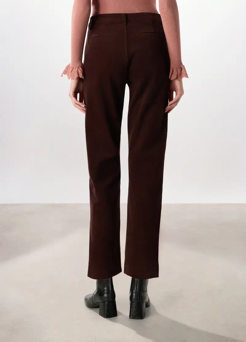 Pantaloni In Velluto A Coste Di Cotone Stretch Donna, Marrone cioccolato miniatura 2