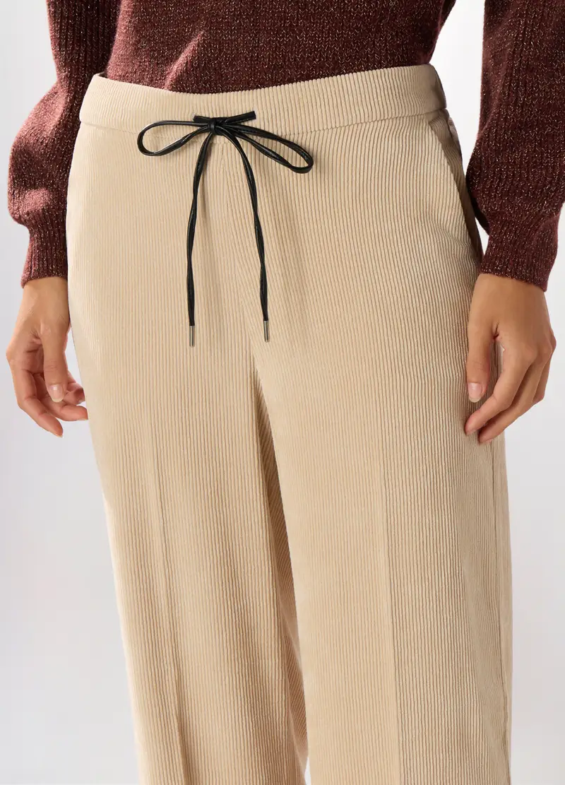 Pantaloni In Velluto A Coste Donna, Bianco avorio miniatura 3