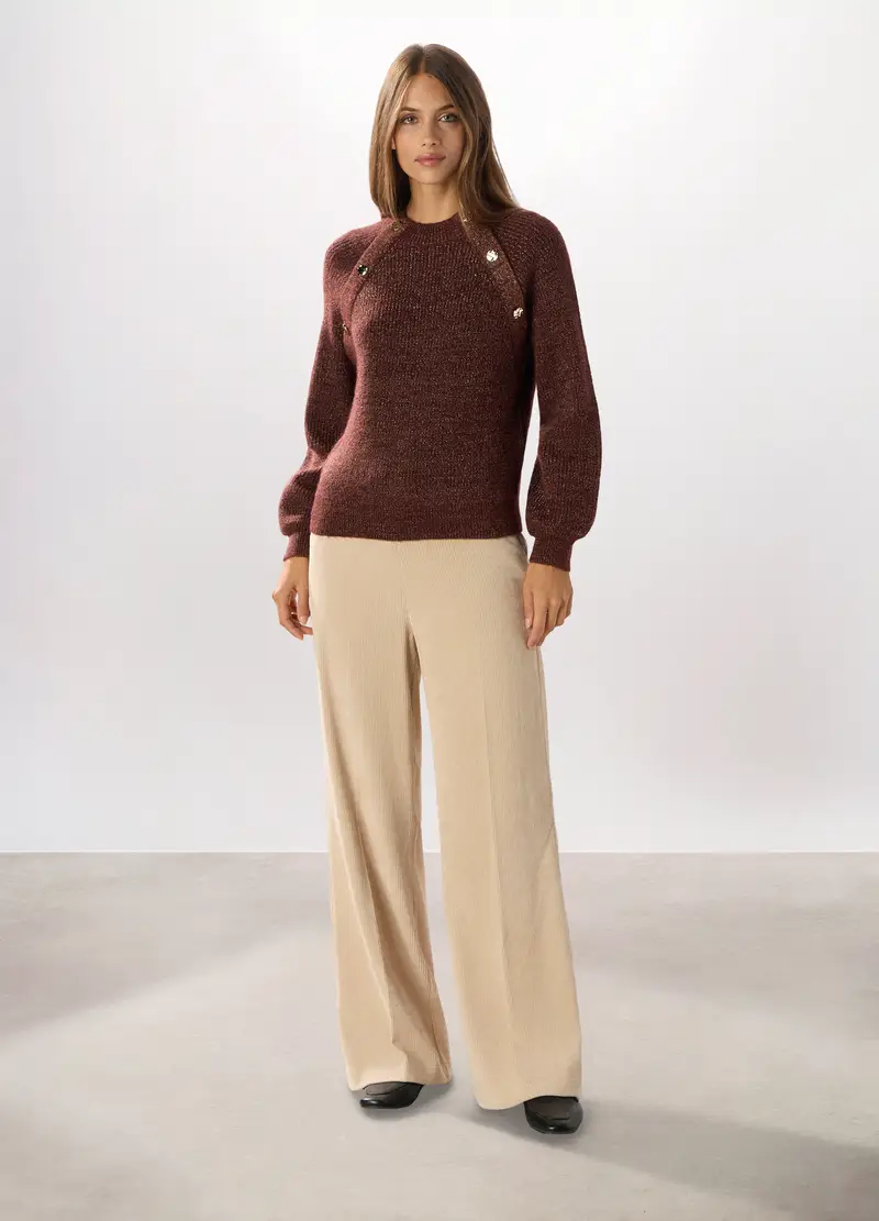 Pantaloni In Velluto A Coste Donna, Bianco avorio