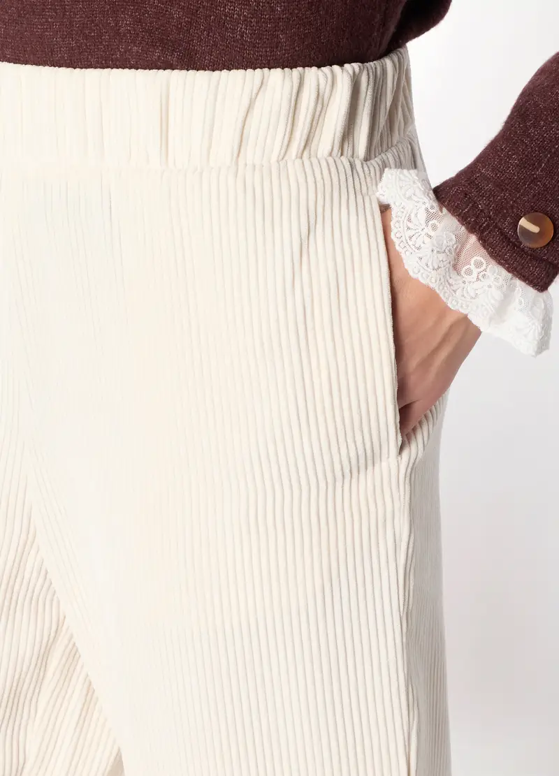 Pantaloni In Velluto A Coste Donna, Bianco gesso miniatura 3