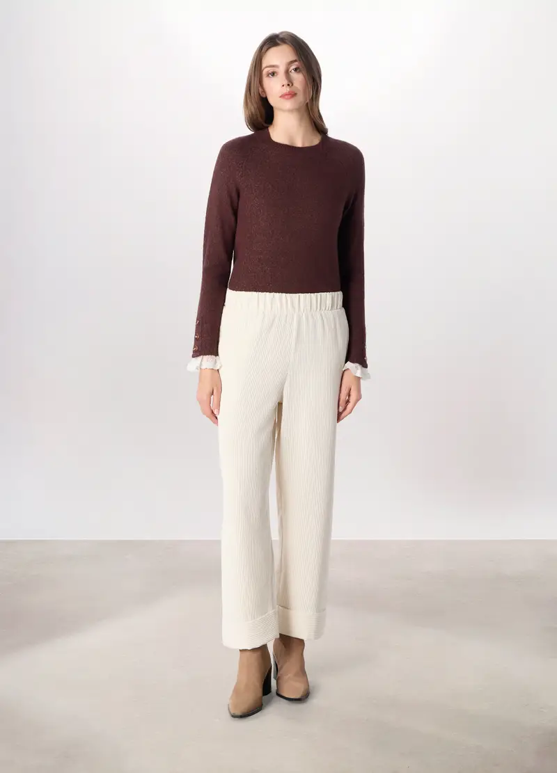 Pantaloni In Velluto A Coste Donna, Bianco gesso