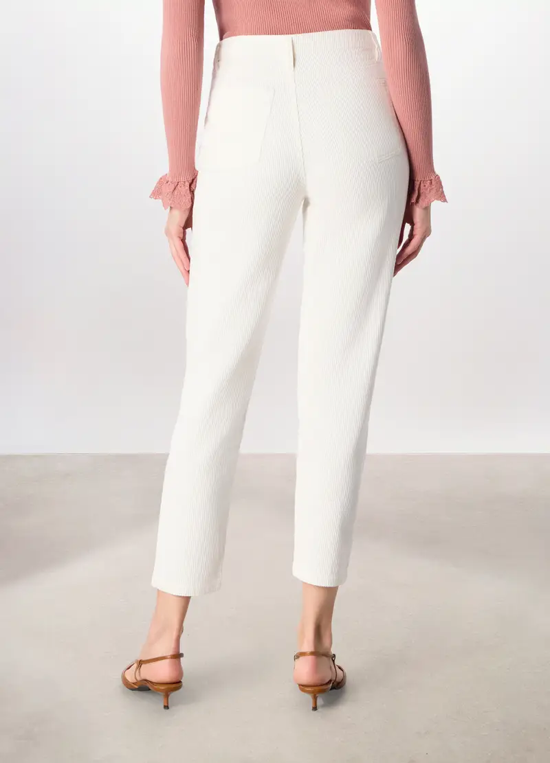 Pantaloni In Velluto A Coste Donna, Bianco gesso miniatura 2