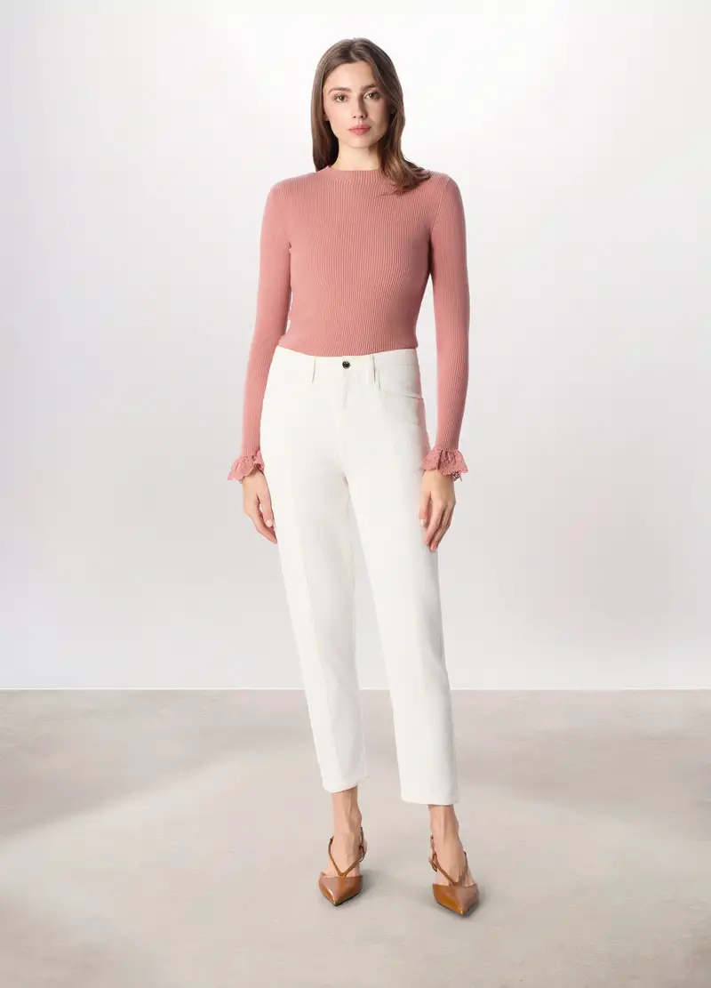 Pantaloni In Velluto A Coste Donna, Bianco gesso