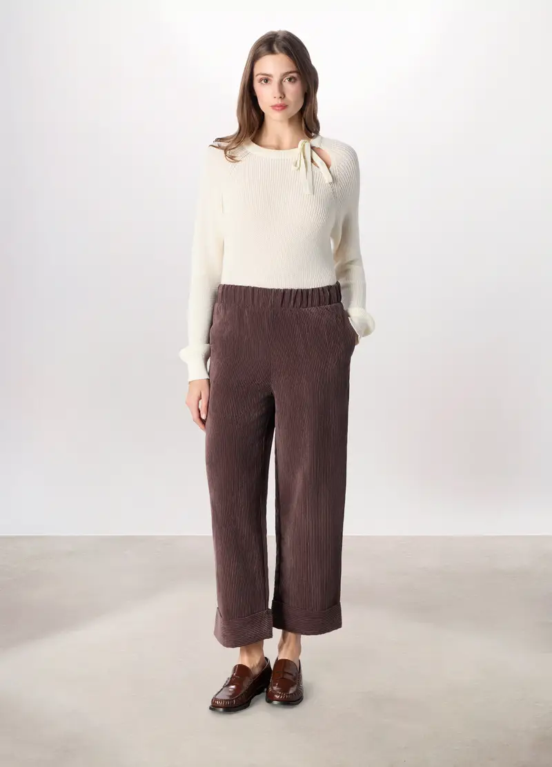 Pantaloni In Velluto A Coste Donna, Marrone cioccolato