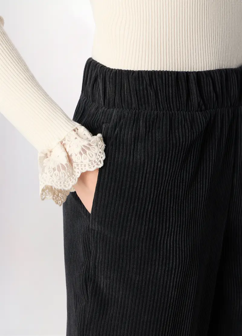 Pantaloni In Velluto A Coste Donna, Nero miniatura 3