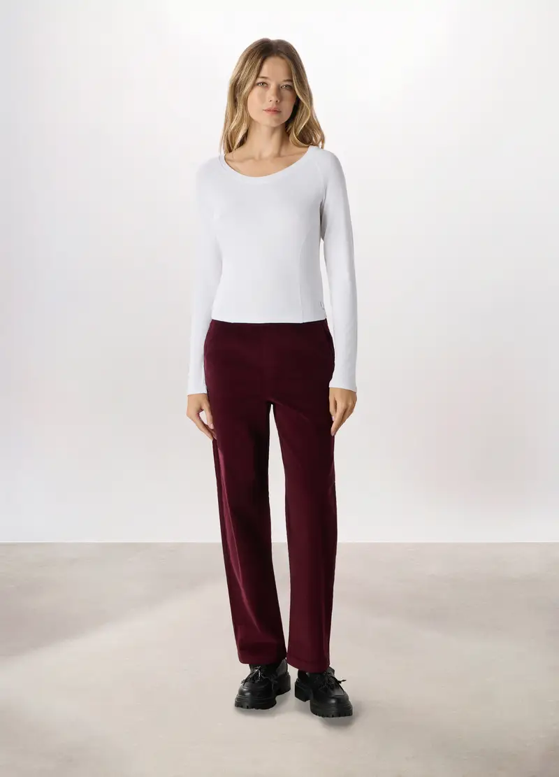 Pantaloni In Velluto A Coste Donna, Rosso scuro