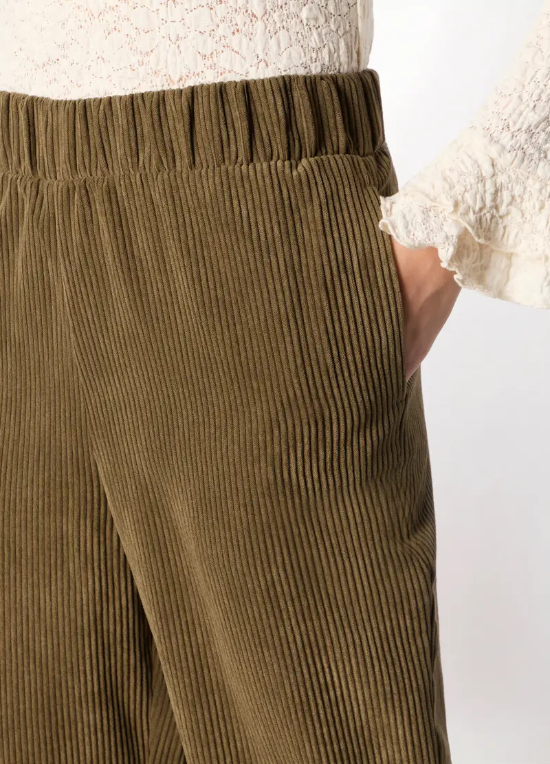 Pantaloni In Velluto A Coste Donna, Verde oliva miniatura 3