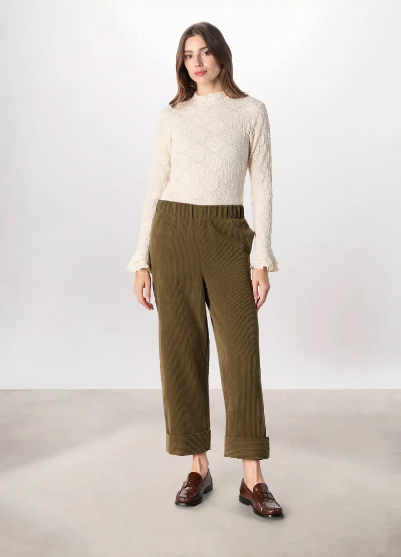 Pantaloni In Velluto A Coste Donna, Verde oliva