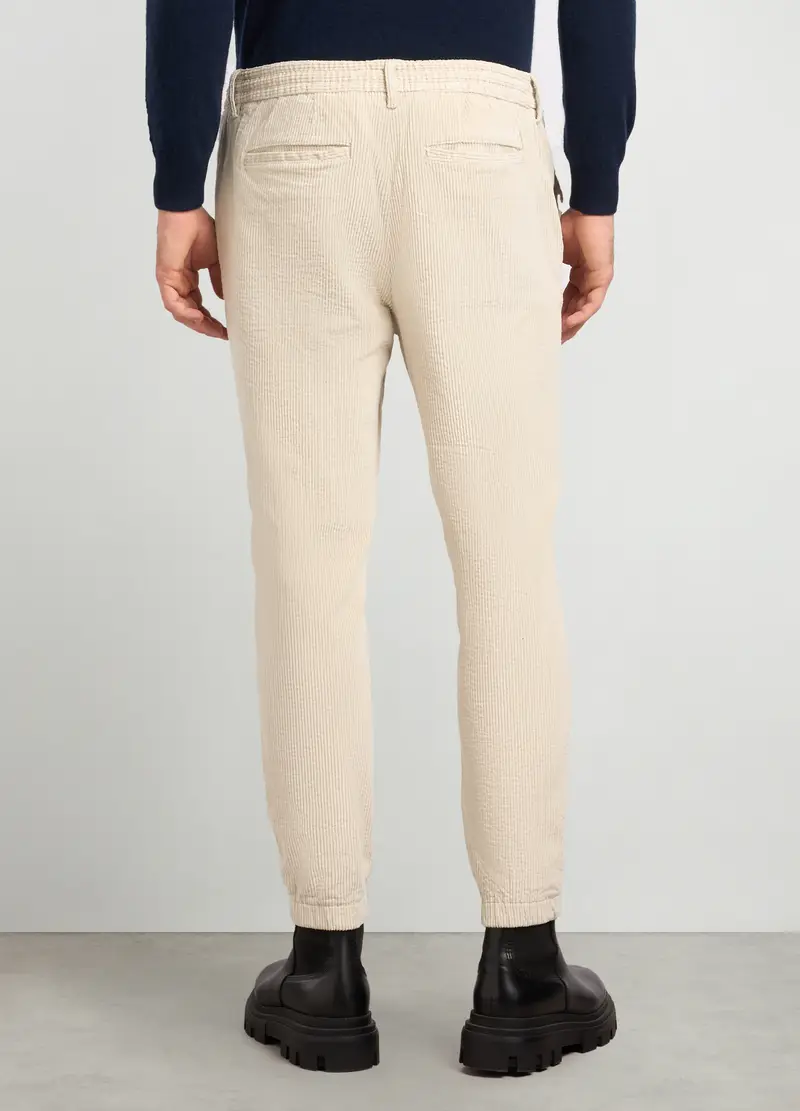 Pantaloni Joggers In Velluto A Coste Di Cotone Stretch Uomo, Bianco avorio miniatura 2