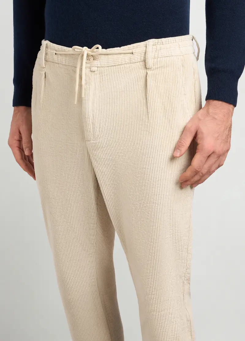 Pantaloni Joggers In Velluto A Coste Di Cotone Stretch Uomo, Bianco avorio miniatura 3