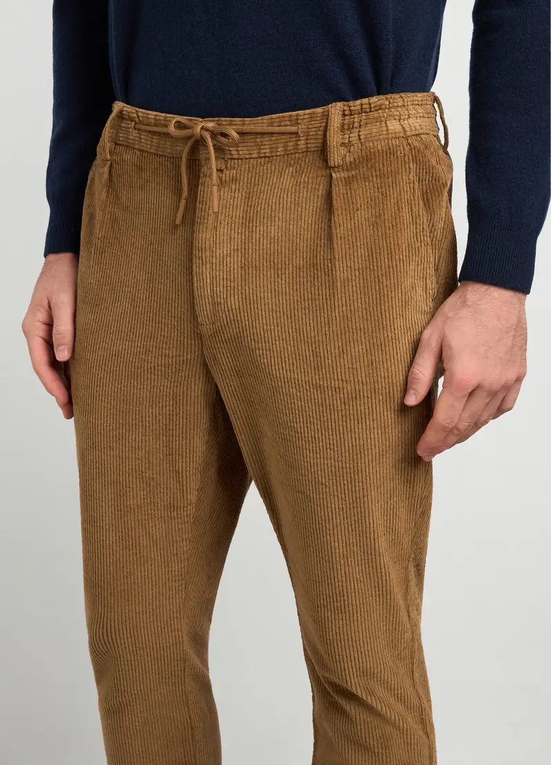Pantaloni Joggers In Velluto A Coste Di Cotone Stretch Uomo, Marrone tabacco miniatura 3