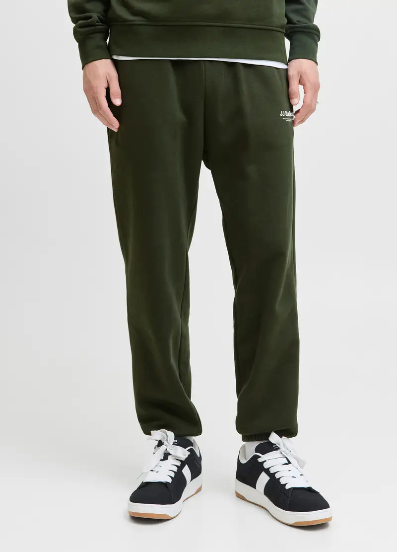Pantaloni Jogging In Felpa Di Cotone Uomo, Unisex, Verde scuro miniatura 2
