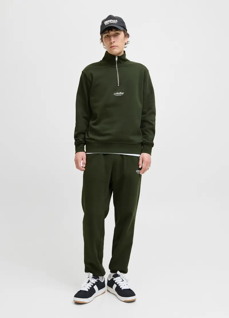 Pantaloni Jogging In Felpa Di Cotone Uomo, Unisex, Verde scuro