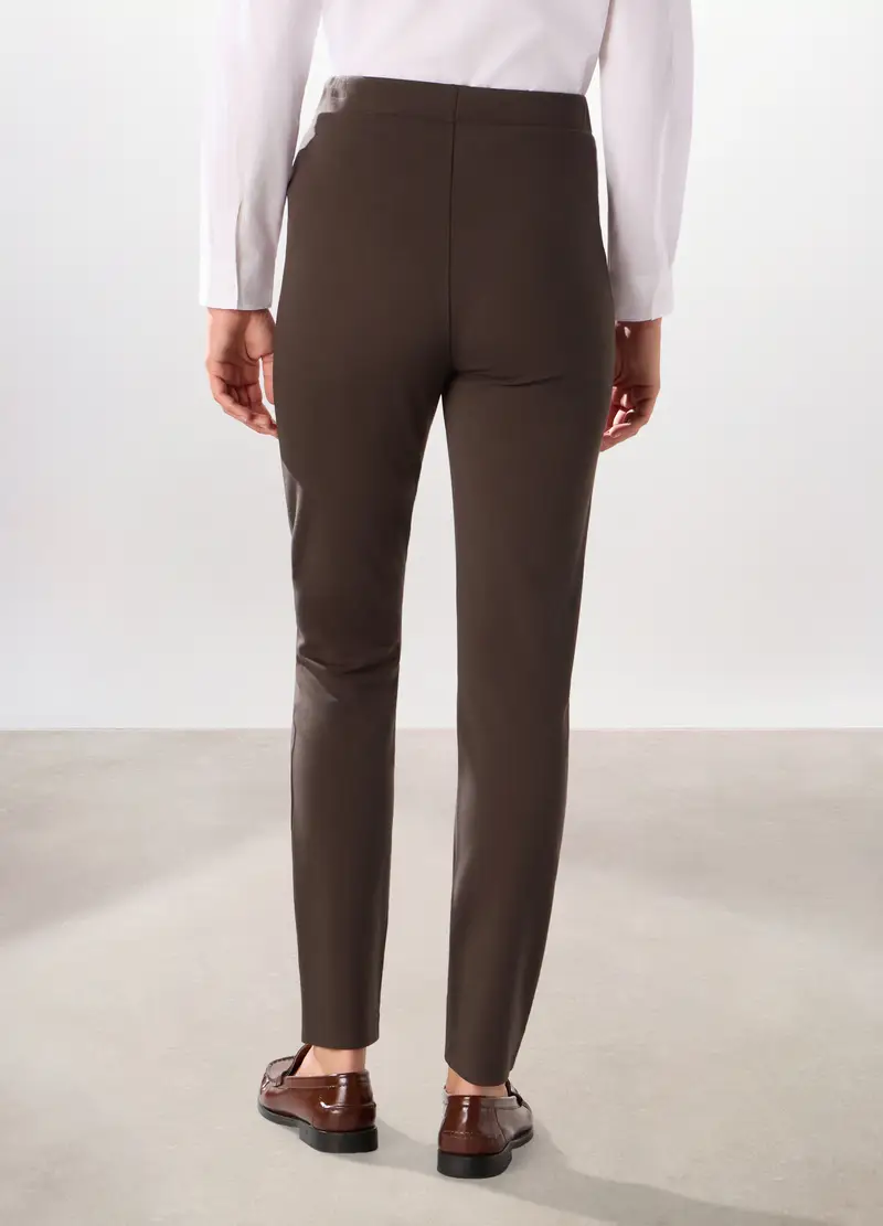 Pantaloni Lunghi In Punto Milano Donna, Marrone scuro miniatura 2