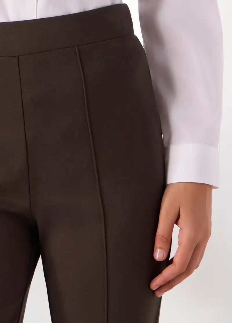 Pantaloni Lunghi In Punto Milano Donna, Marrone scuro miniatura 3