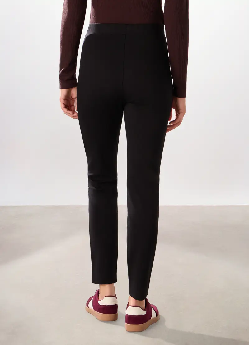 Pantaloni Lunghi In Punto Milano Donna, Nero miniatura 2