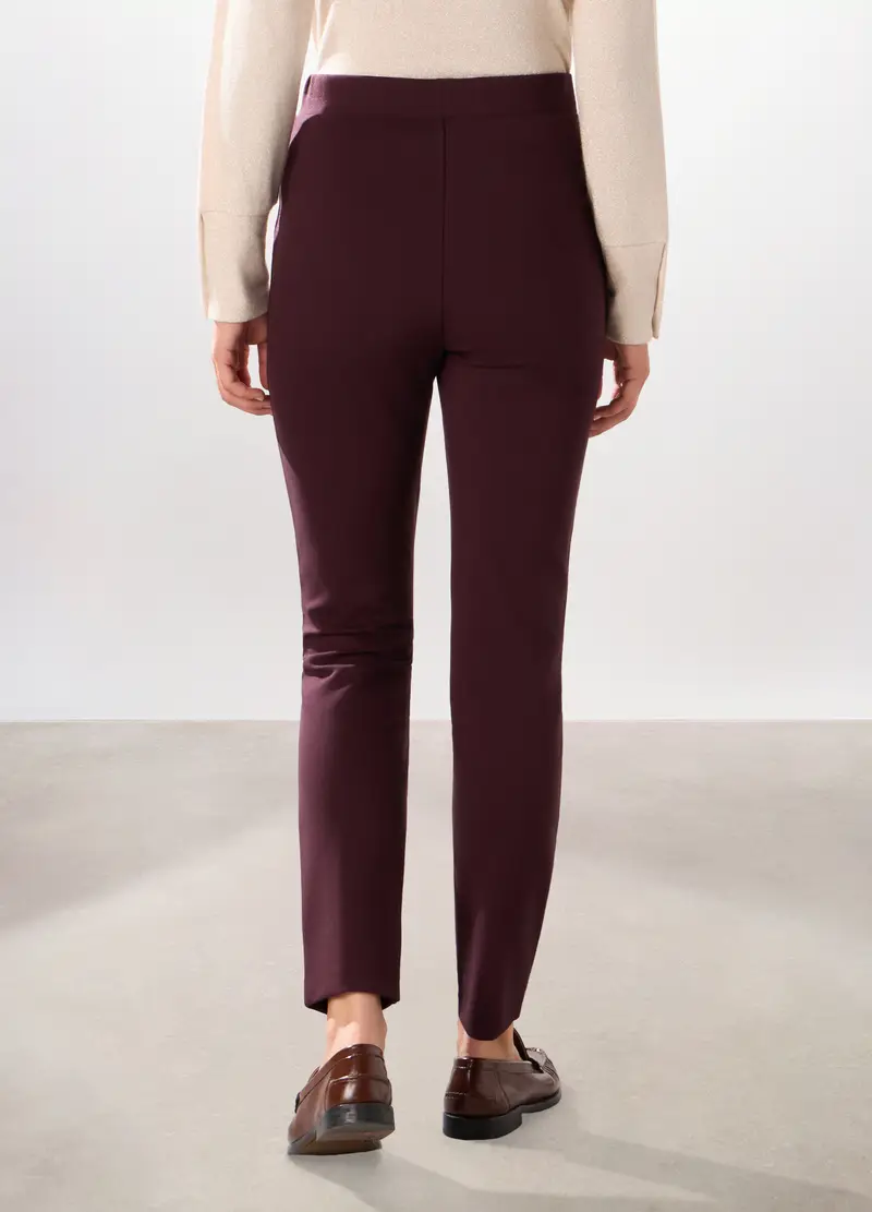 Pantaloni Lunghi In Punto Milano Donna, Rosso bordeaux miniatura 2