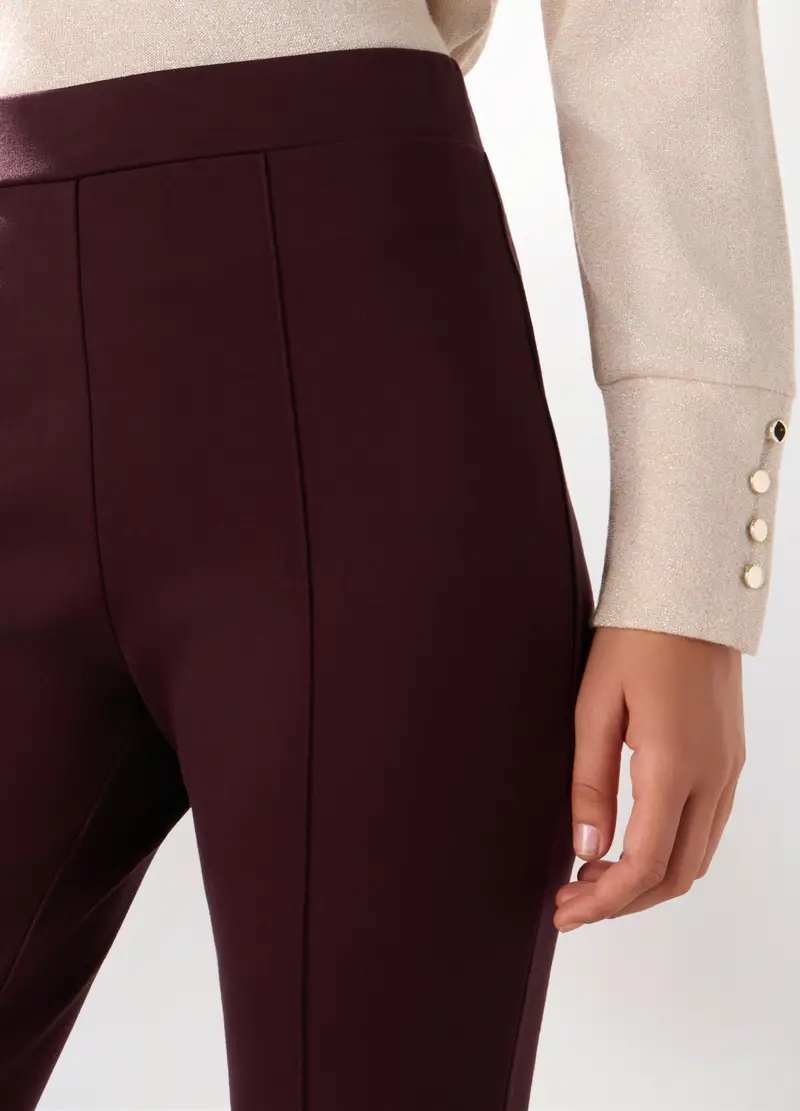 Pantaloni Lunghi In Punto Milano Donna, Rosso bordeaux miniatura 3