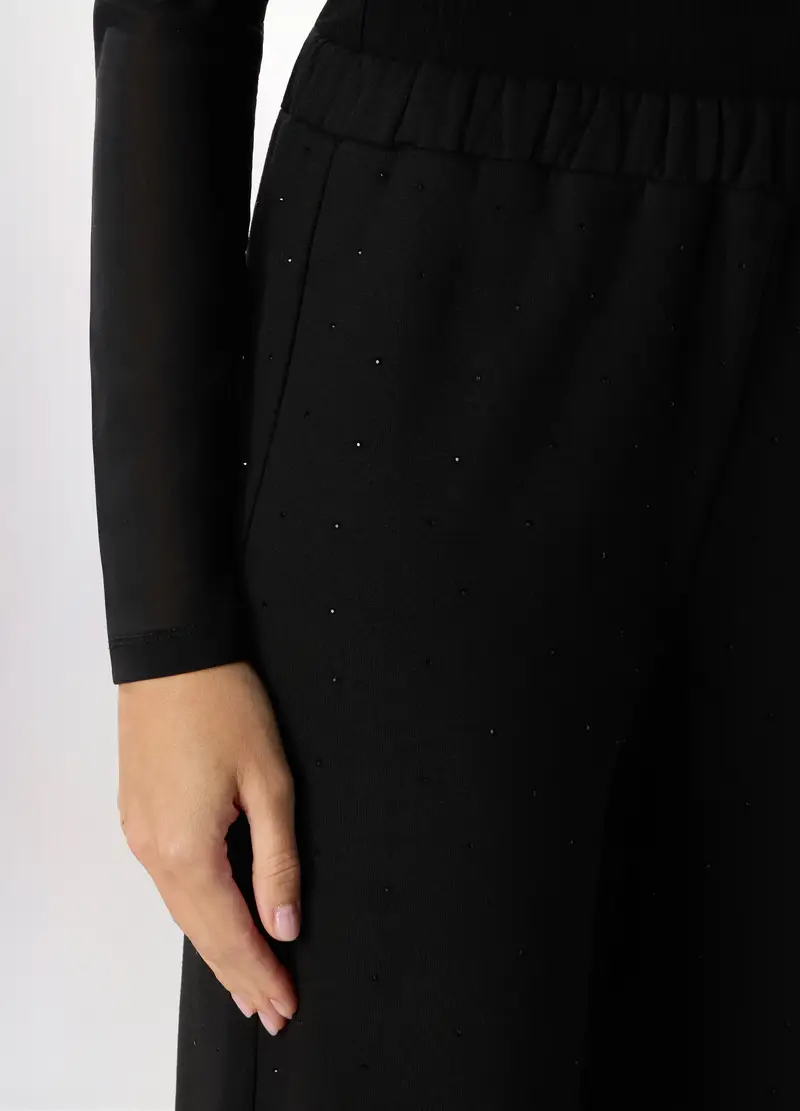 Pantaloni Misto Cotone Fleece Donna, Nero miniatura 3