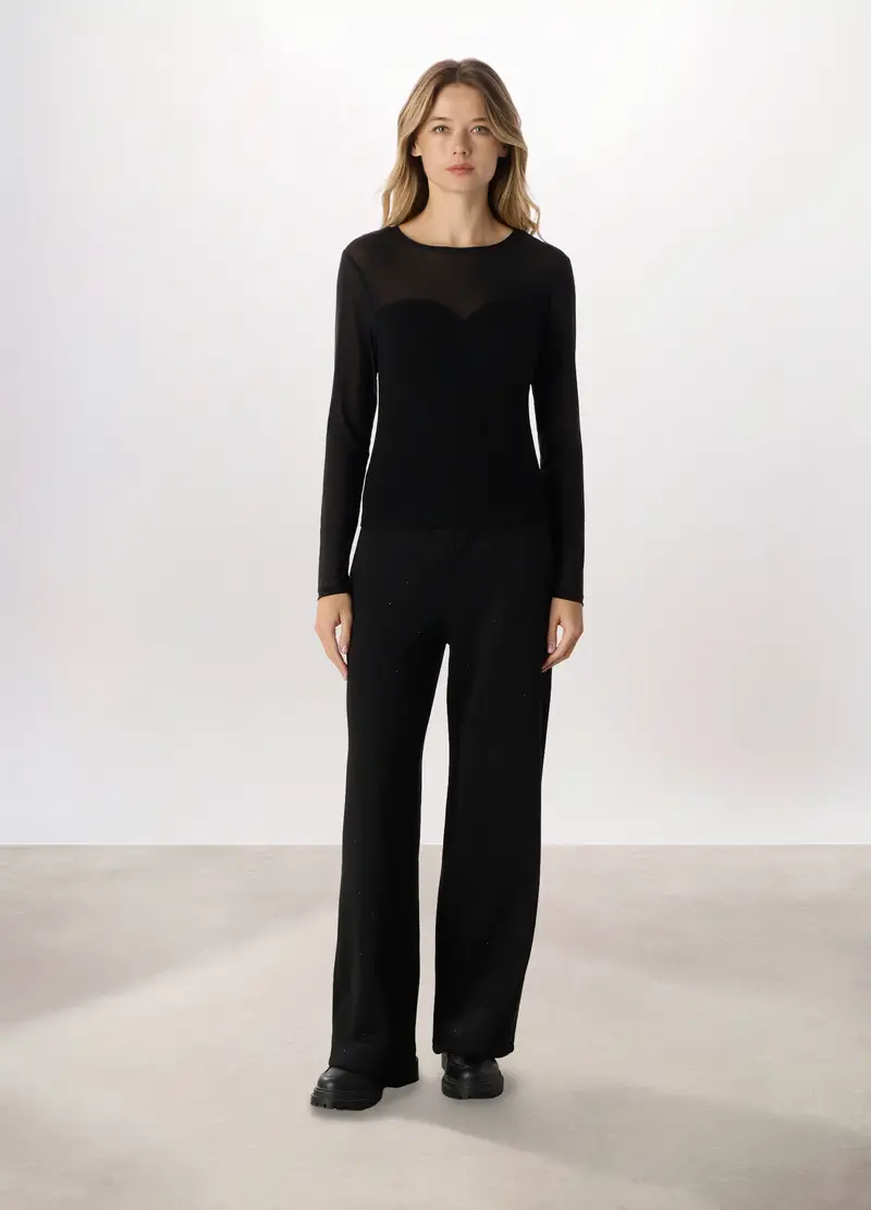 Pantaloni Misto Cotone Fleece Donna, Nero