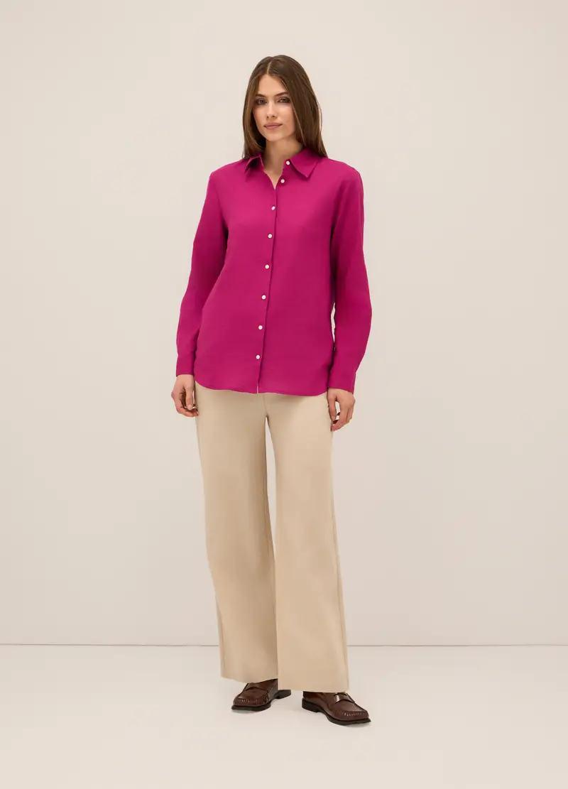 Pantaloni Misto Lino Donna, Beige chiaro