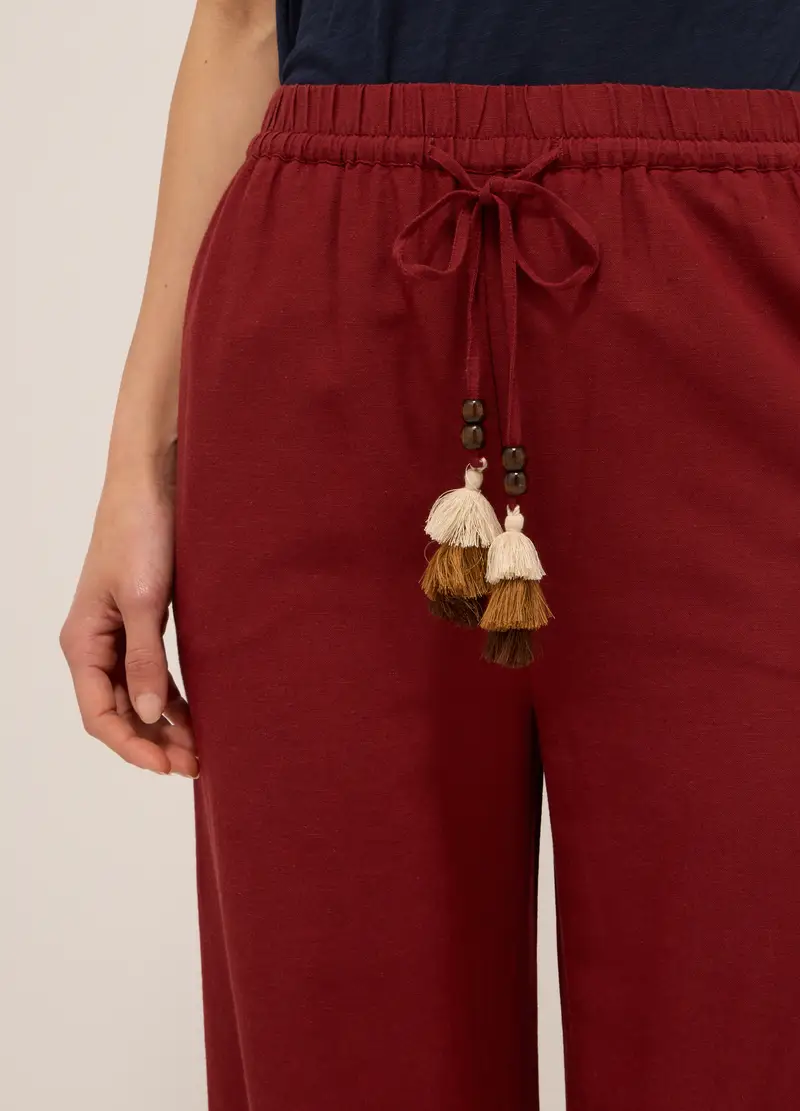Pantaloni Misto Lino Donna, Rosso scuro miniatura 3
