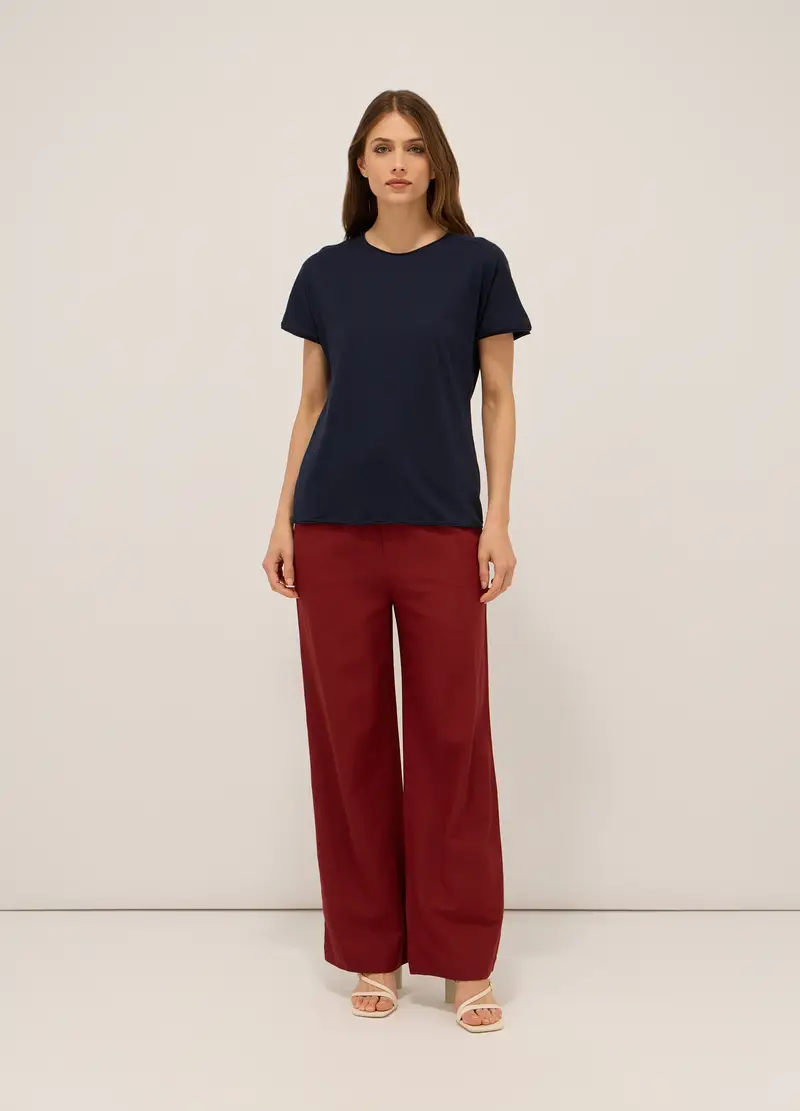 Pantaloni Misto Lino Donna, Rosso scuro