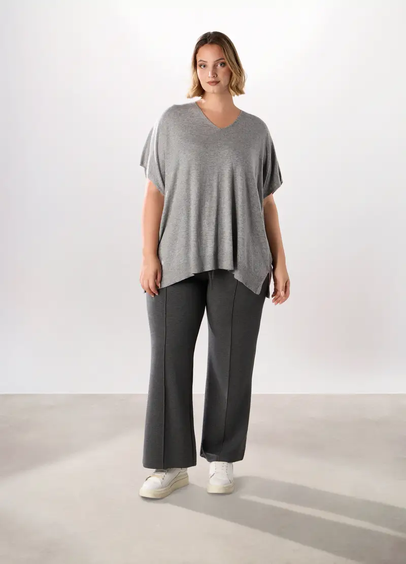 Pantaloni Misto Modal Donna Curvy, Grigio chiaro melange