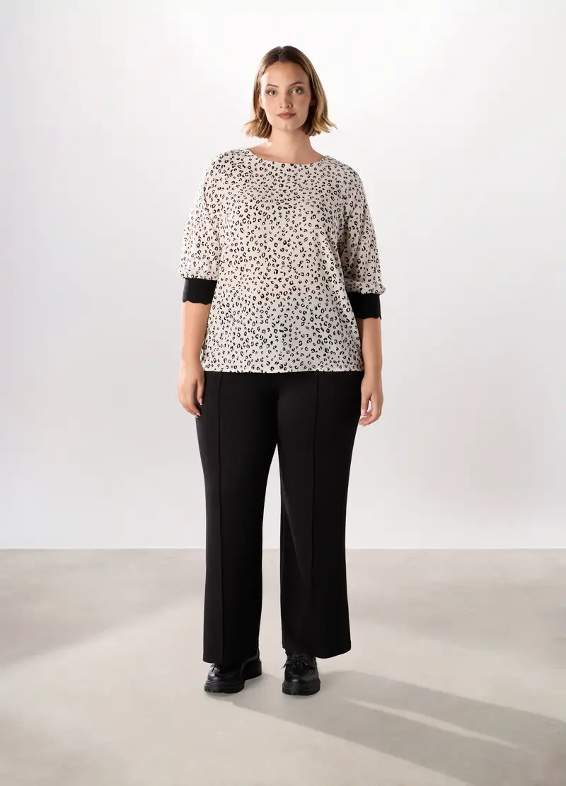 Pantaloni Misto Modal Donna Curvy, Nero