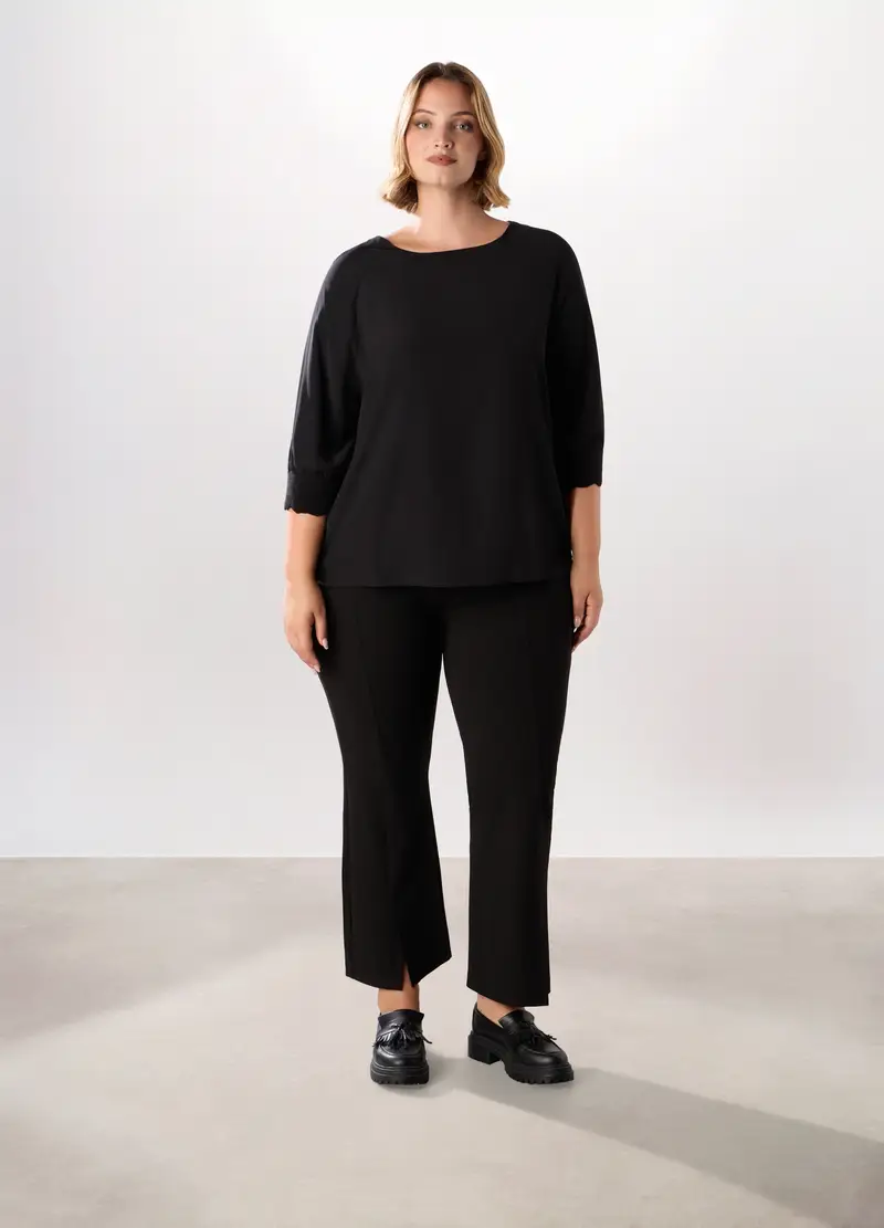 Pantaloni Misto Modal Donna Curvy, Nero