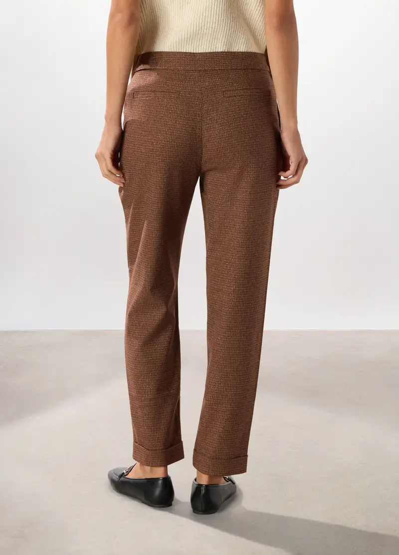 Pantaloni Misto Viscosa A Quadri, Donna, Marrone antilope miniatura 2