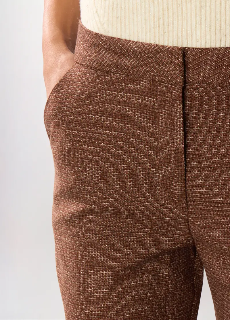 Pantaloni Misto Viscosa A Quadri, Donna, Marrone antilope miniatura 3