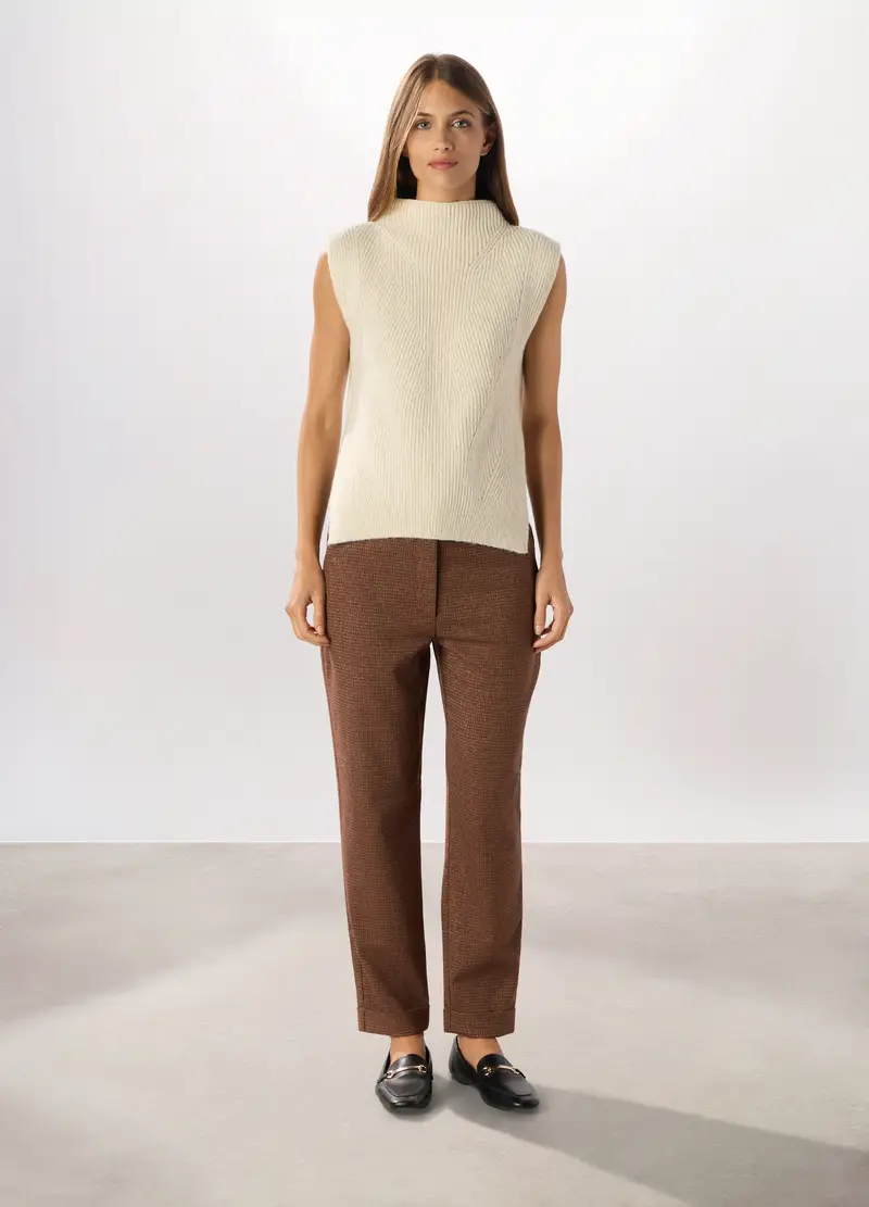 Pantaloni Misto Viscosa A Quadri, Donna, Marrone antilope