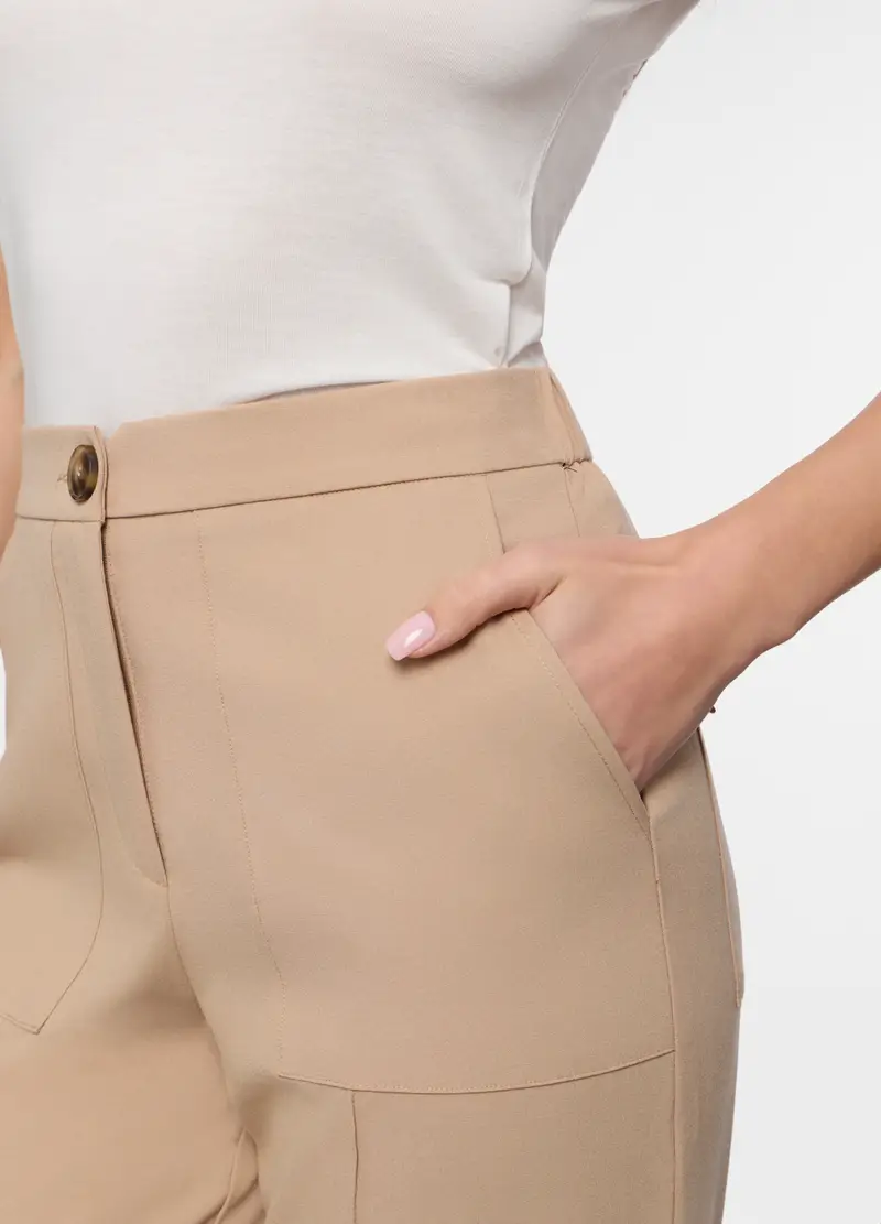 Pantaloni Misto Viscosa Donna, Beige chiaro miniatura 3