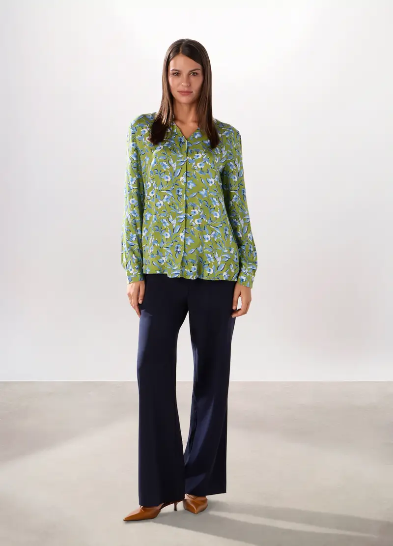 Pantaloni Misto Viscosa Donna, Blu navy