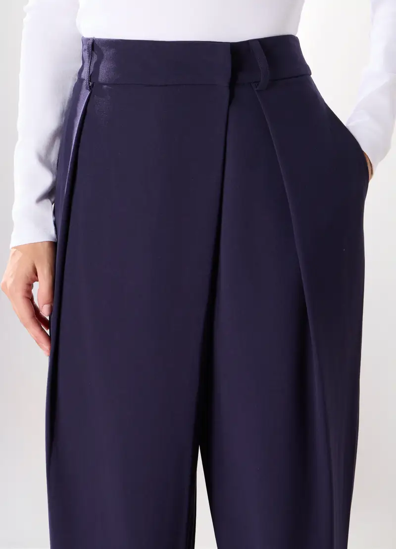 Pantaloni Misto Viscosa Donna, Blu scuro miniatura 3